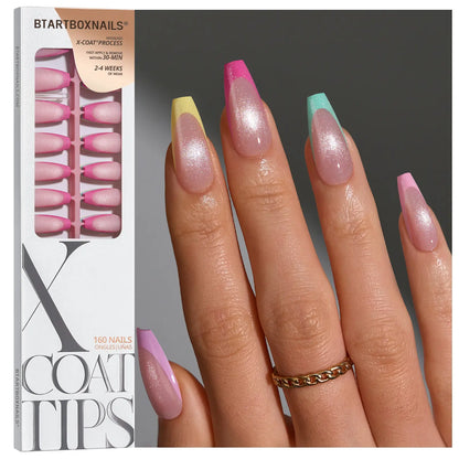 Transform Your Look with Btartboxnails XCOATTIPS: 5 Vibrant Pastel French Tip Press-On Nails in Square, Almond, Coffin, or Stiletto Styles - Enjoy 4 Weeks of Salon-Quality Wear at Home!