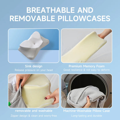 VIZIM Semi-Wrapped Cloud Pillow - 360° Neck and Shoulder Support for Enhanced Sleep Comfort, Central Cavity Design for Head Relief, Ideal Relaxation Gift for Family, Premium Breathable Pillow for All Sleep Positions