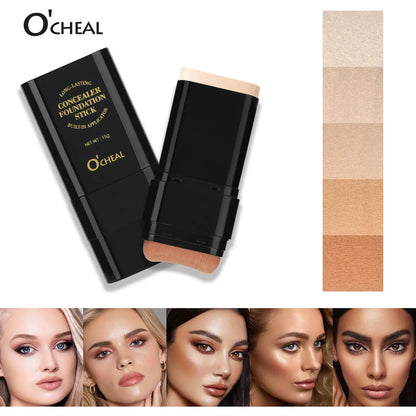 Dual-Ended Foundation Stick with Concealer and Highlighter - Hydrating, SPF-Infused, Acne-Covering Formula with Built-In Brush, Available in Multiple Shades for Long-Wear Fall Makeup