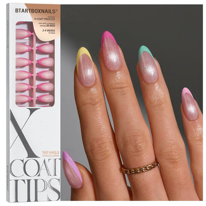 Transform Your Look with Btartboxnails XCOATTIPS: 5 Vibrant Pastel French Tip Press-On Nails in Square, Almond, Coffin, or Stiletto Styles - Enjoy 4 Weeks of Salon-Quality Wear at Home!