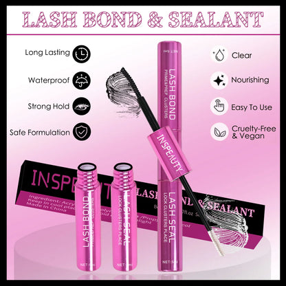 Lash Cluster Glue, Lash Bond and Seal for Eyelash Clusters, 5Ml+5Ml Bond and Seal, Waterproof, 2-In-1 Home Use, Strong Hold for 72H