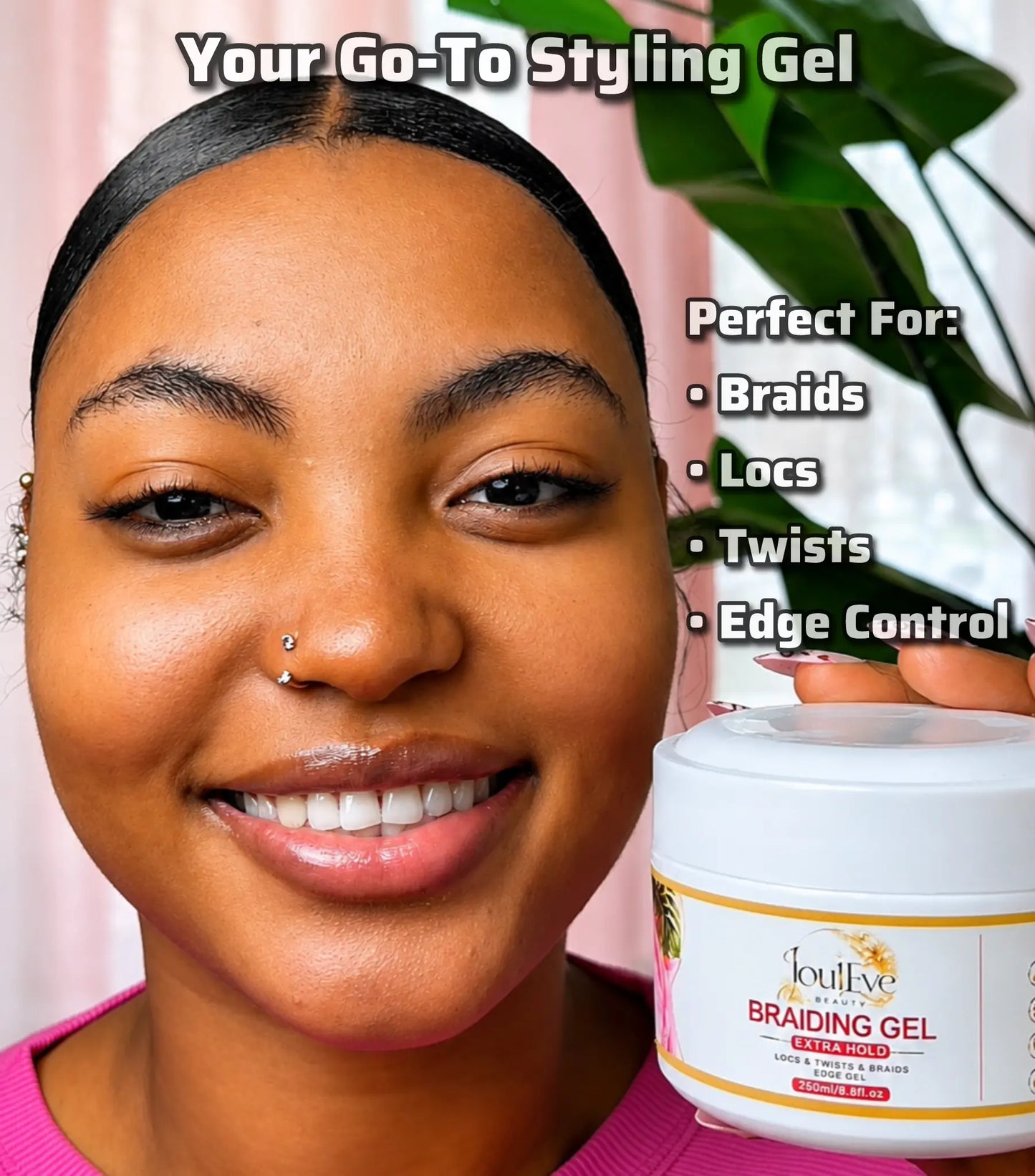 Achieve Flawless Styles with Jouleve Beauty Braiding Gel - Strong Hold for Braids, Locs, Twists & More - 250ml of Non-Flaking, Long-Lasting Shine