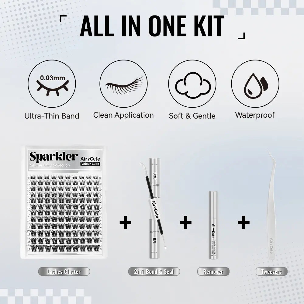 Sparkler | Airycute Velour Luxe Collection | DD Curl Natural Lightweight Lashes | Soft Wispy Clusters for Everyday Use