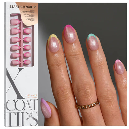 Transform Your Look with Btartboxnails XCOATTIPS: 5 Vibrant Pastel French Tip Press-On Nails in Square, Almond, Coffin, or Stiletto Styles - Enjoy 4 Weeks of Salon-Quality Wear at Home!