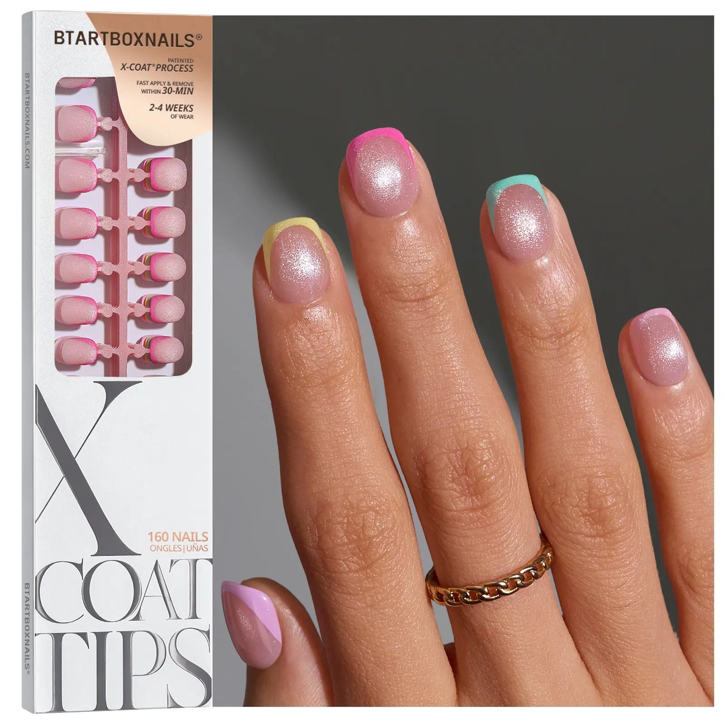 Transform Your Look with Btartboxnails XCOATTIPS: 5 Vibrant Pastel French Tip Press-On Nails in Square, Almond, Coffin, or Stiletto Styles - Enjoy 4 Weeks of Salon-Quality Wear at Home!