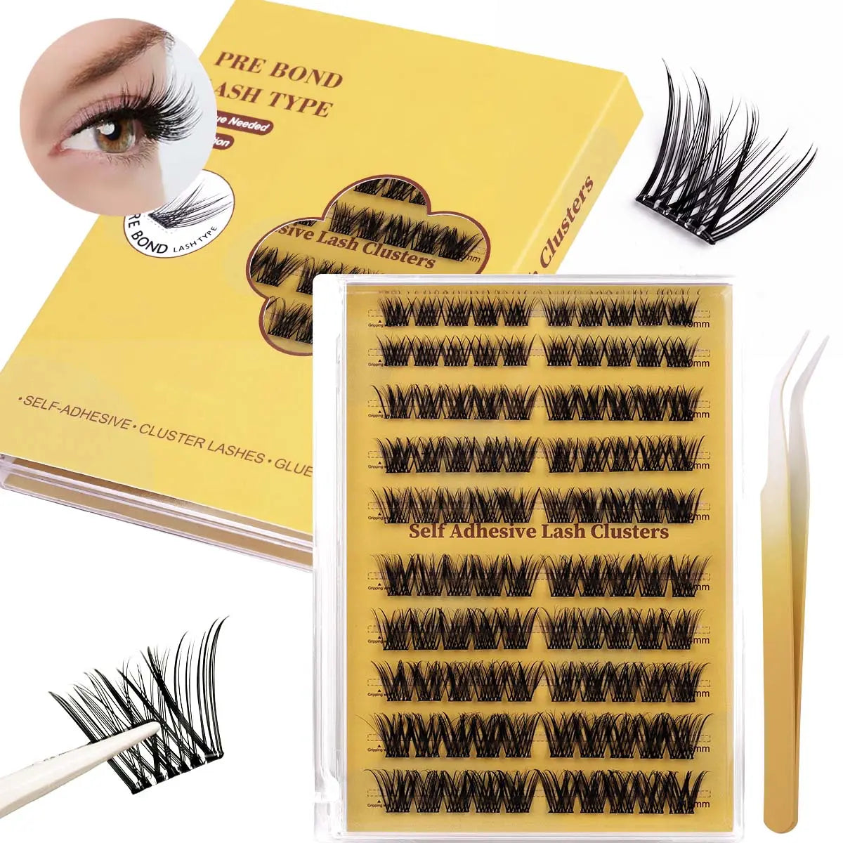 Glueless Eyelash Kit 100 Pcs Pre-Adhesieve Girl Gift for Friends Self Adhesive Eyelash Makeup Eyelash Extensions