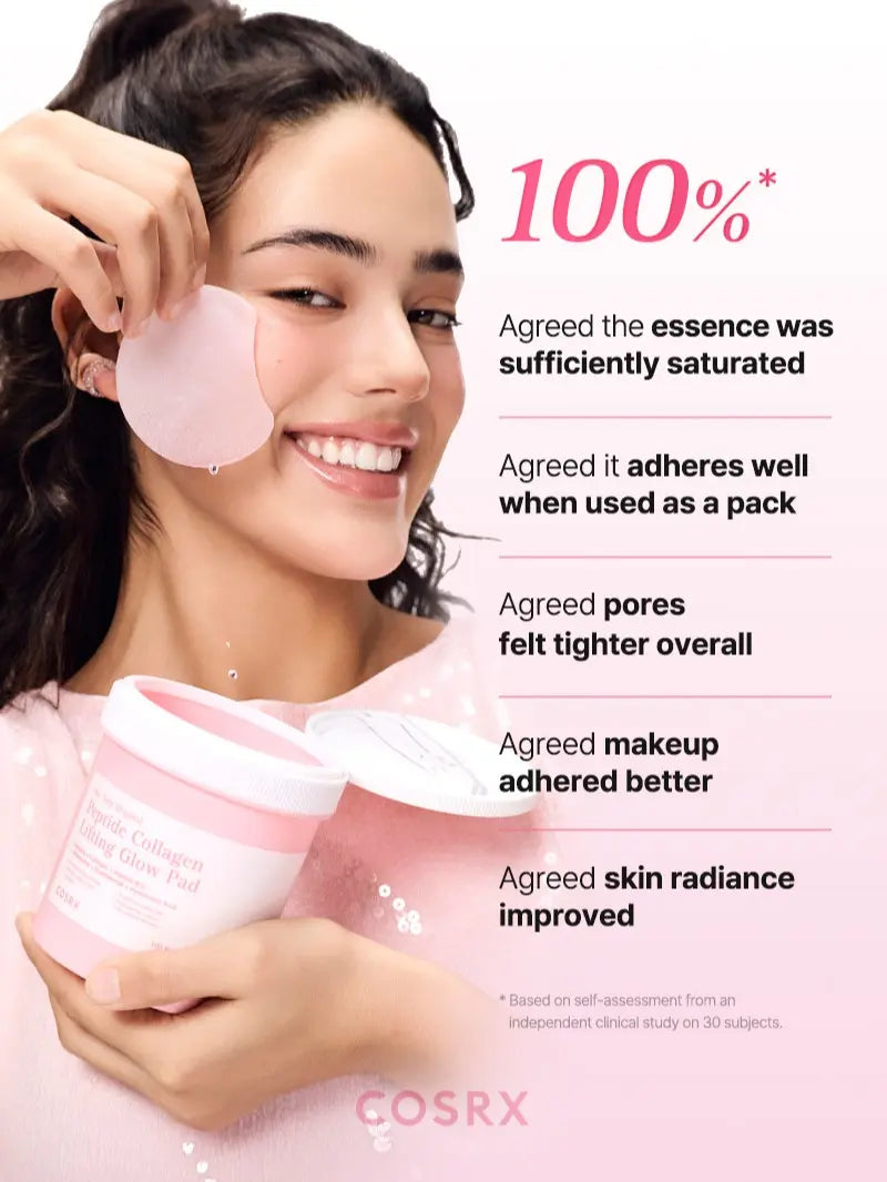 COSRX Pink Peptide Collagen Lifting Glow Pads - Firming & Anti-Aging Toner for Radiant, Elastic Skin | 300ml Peptide Serum Pads