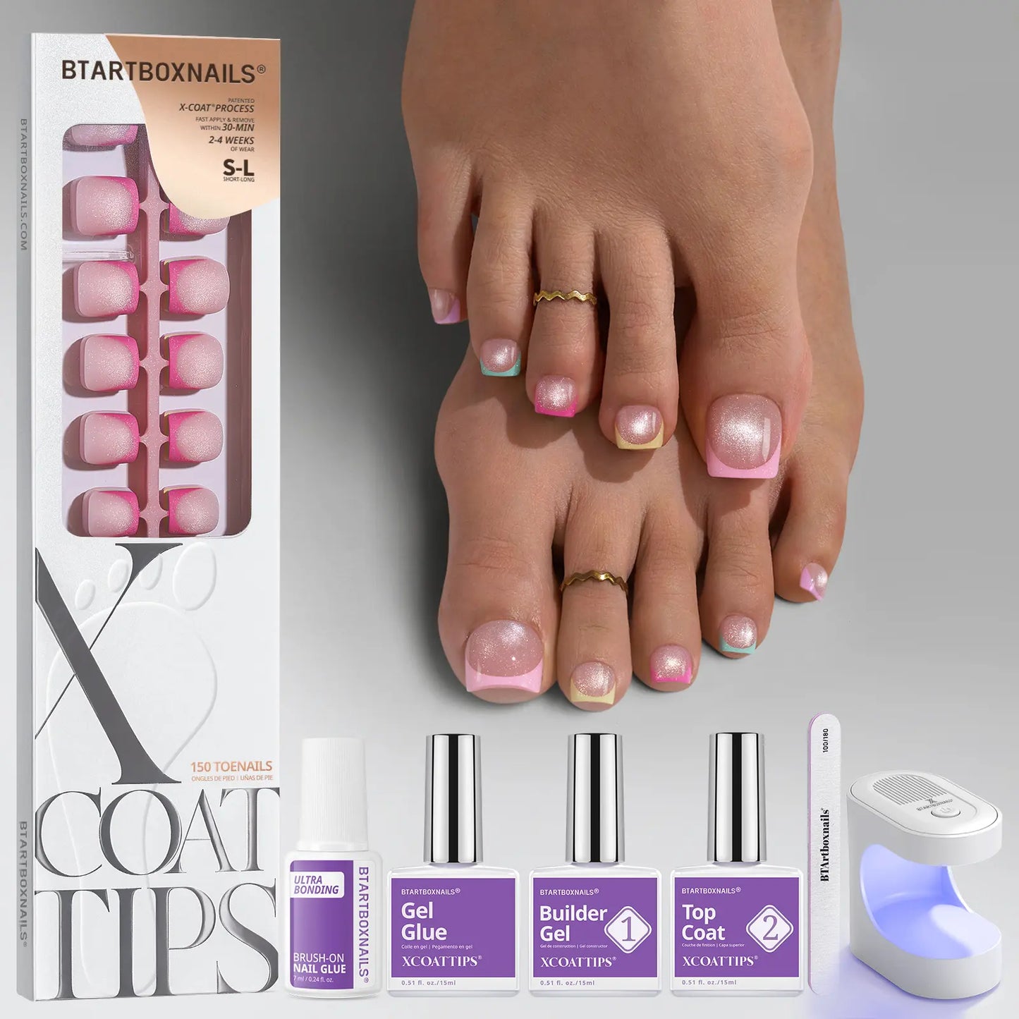 Transform Your Look with Btartboxnails XCOATTIPS: 5 Vibrant Pastel French Tip Press-On Nails in Square, Almond, Coffin, or Stiletto Styles - Enjoy 4 Weeks of Salon-Quality Wear at Home!