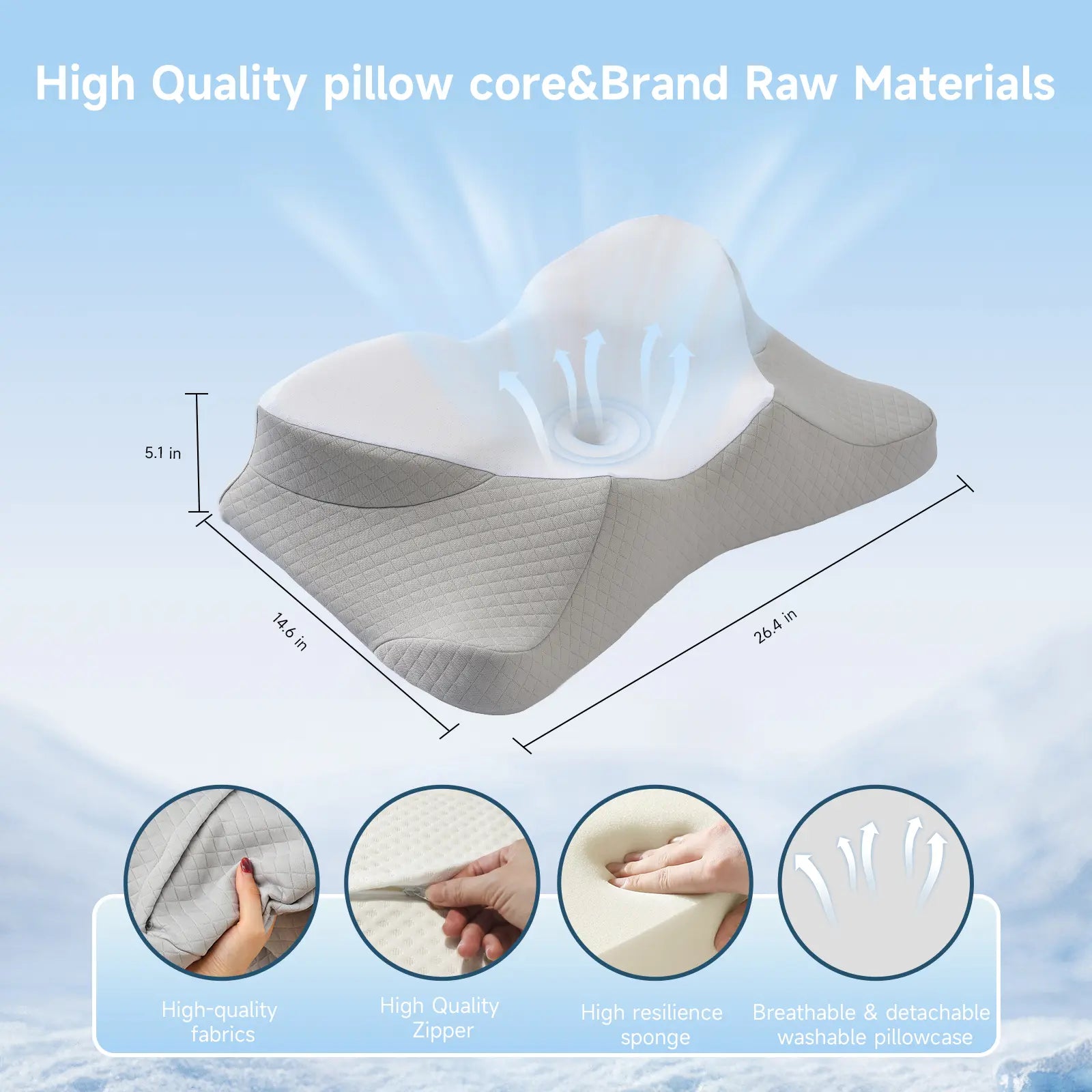 VIZIM Semi-Wrapped Cloud Pillow - 360° Neck and Shoulder Support for Enhanced Sleep Comfort, Central Cavity Design for Head Relief, Ideal Relaxation Gift for Family, Premium Breathable Pillow for All Sleep Positions