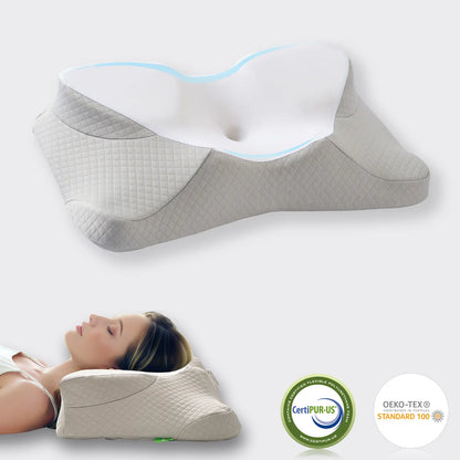 VIZIM Semi-Wrapped Cloud Pillow - 360° Neck and Shoulder Support for Enhanced Sleep Comfort, Central Cavity Design for Head Relief, Ideal Relaxation Gift for Family, Premium Breathable Pillow for All Sleep Positions