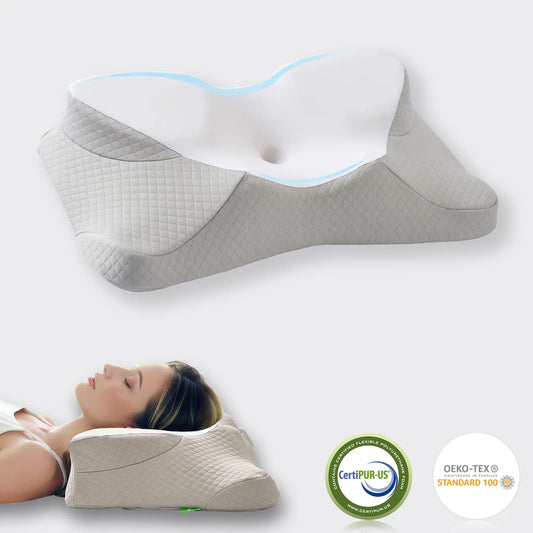VIZIM Semi-Wrapped Cloud Pillow - 360° Neck and Shoulder Support for Enhanced Sleep Comfort, Central Cavity Design for Head Relief, Ideal Relaxation Gift for Family, Premium Breathable Pillow for All Sleep Positions