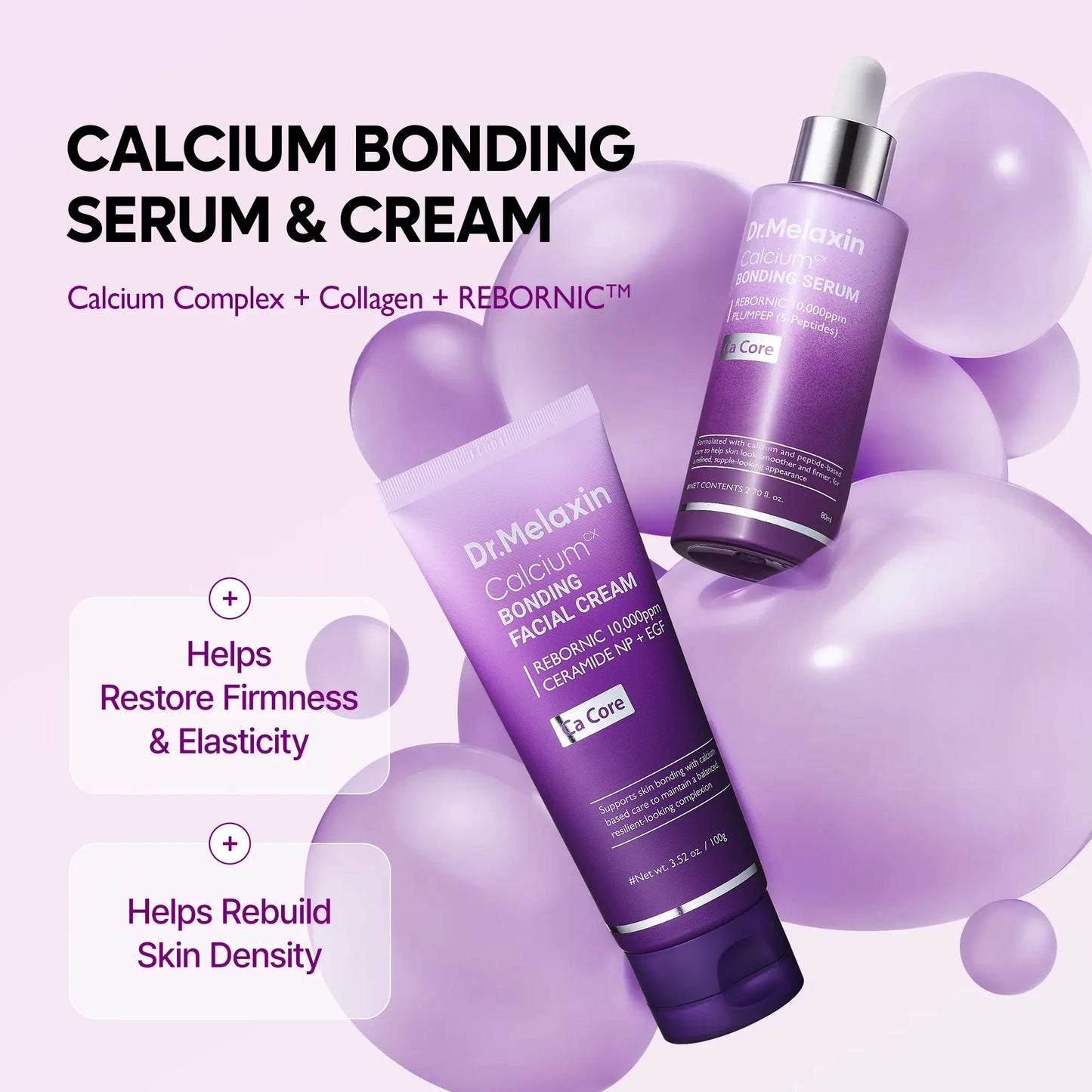 Revitalize Your Skin with Dr.Melaxin's Calcium Bonding Serum & Cream Duo - Achieve Firmness and Elasticity with the Power of Calcium, Collagen & REBORNIC!