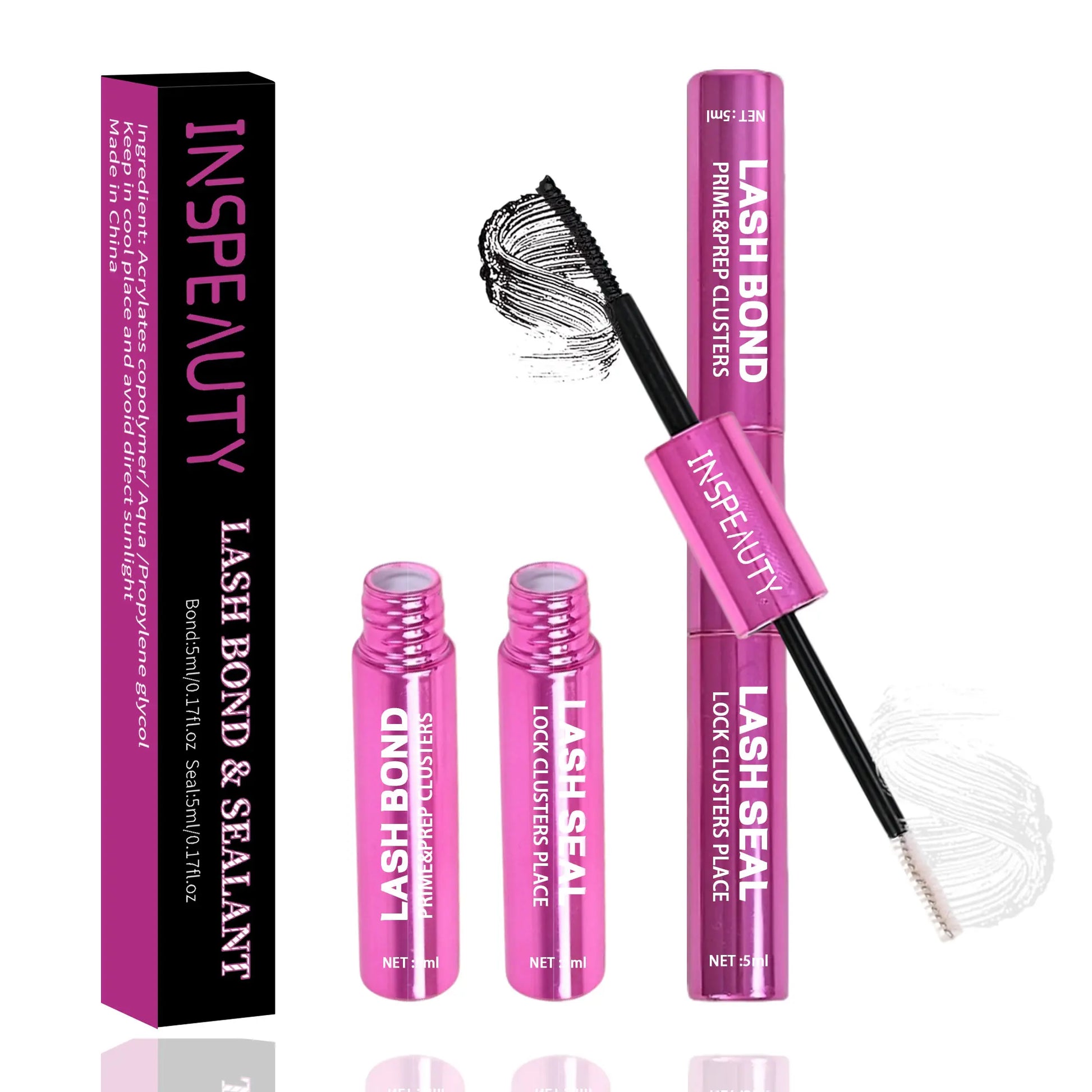 Lash Cluster Glue, Lash Bond and Seal for Eyelash Clusters, 5Ml+5Ml Bond and Seal, Waterproof, 2-In-1 Home Use, Strong Hold for 72H