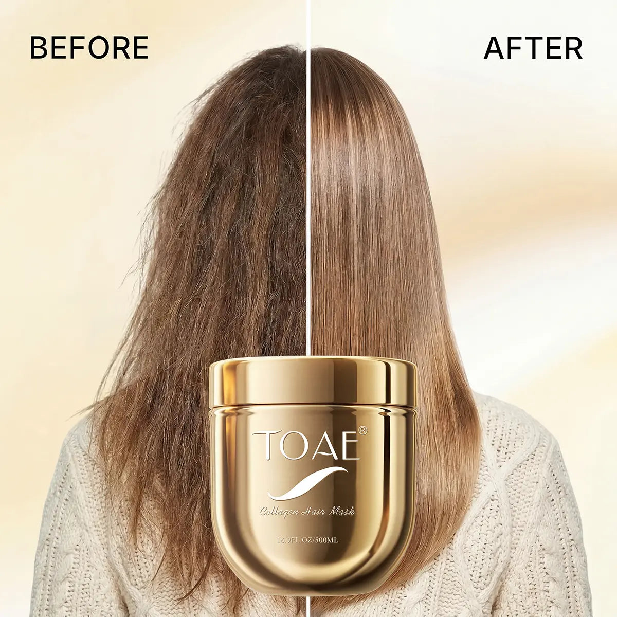 Toae Professional Collagen Hair Treatment - Deep Repair Conditioning Mask with Argan Oil for All Hair Types - 16.90 oz (500 ml)