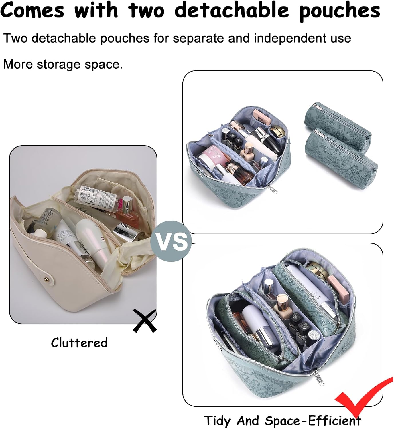 Stylish Floral Travel Makeup Bag Set - 3 Waterproof Cosmetic Organizers with Compartments and Handle for Women