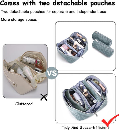 Stylish Floral Travel Makeup Bag Set - 3 Waterproof Cosmetic Organizers with Compartments and Handle for Women