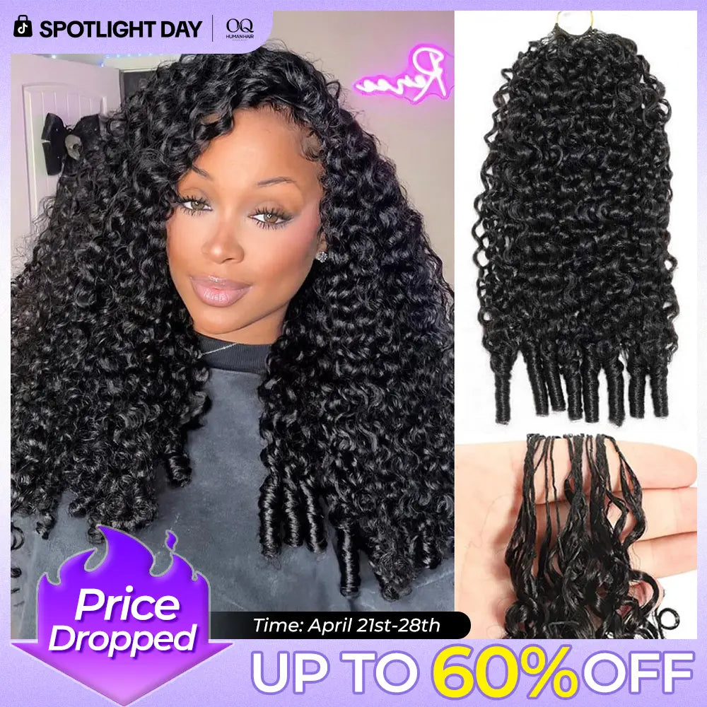 OQ HAIR Natural Black Burmese Curly Crochet Extensions - Feather-Light Human Hair for Stunning Boho Braids