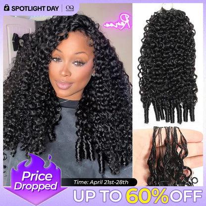 OQ HAIR Natural Black Burmese Curly Crochet Extensions - Feather-Light Human Hair for Stunning Boho Braids