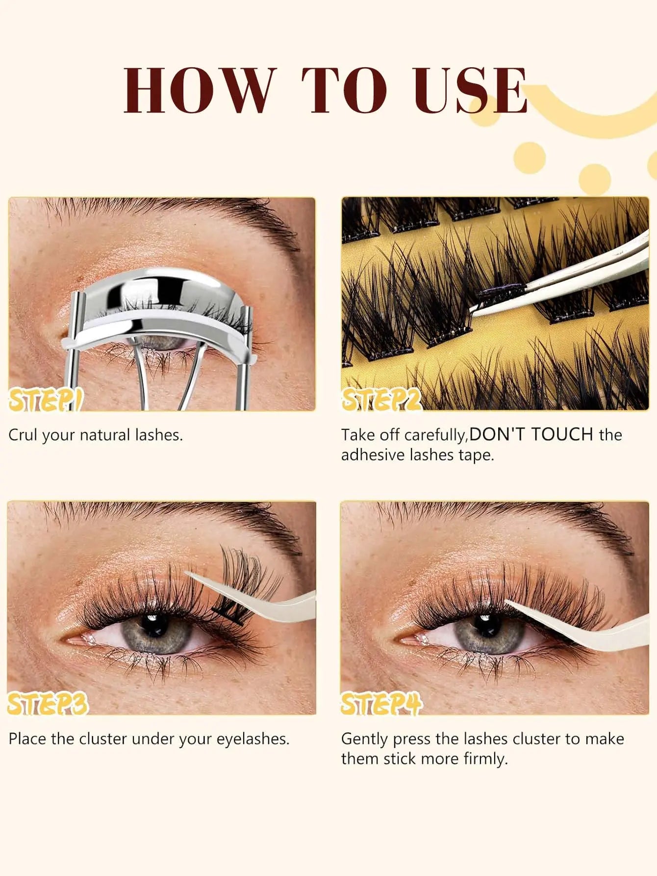 Glueless Eyelash Kit 100 Pcs Pre-Adhesieve Girl Gift for Friends Self Adhesive Eyelash Makeup Eyelash Extensions