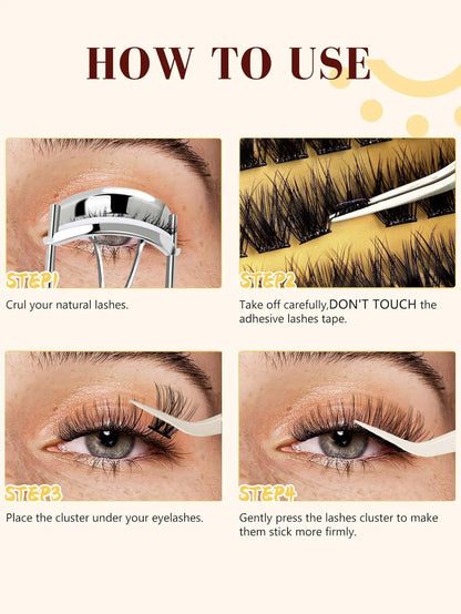 Glueless Eyelash Kit 100 Pcs Pre-Adhesieve Girl Gift for Friends Self Adhesive Eyelash Makeup Eyelash Extensions