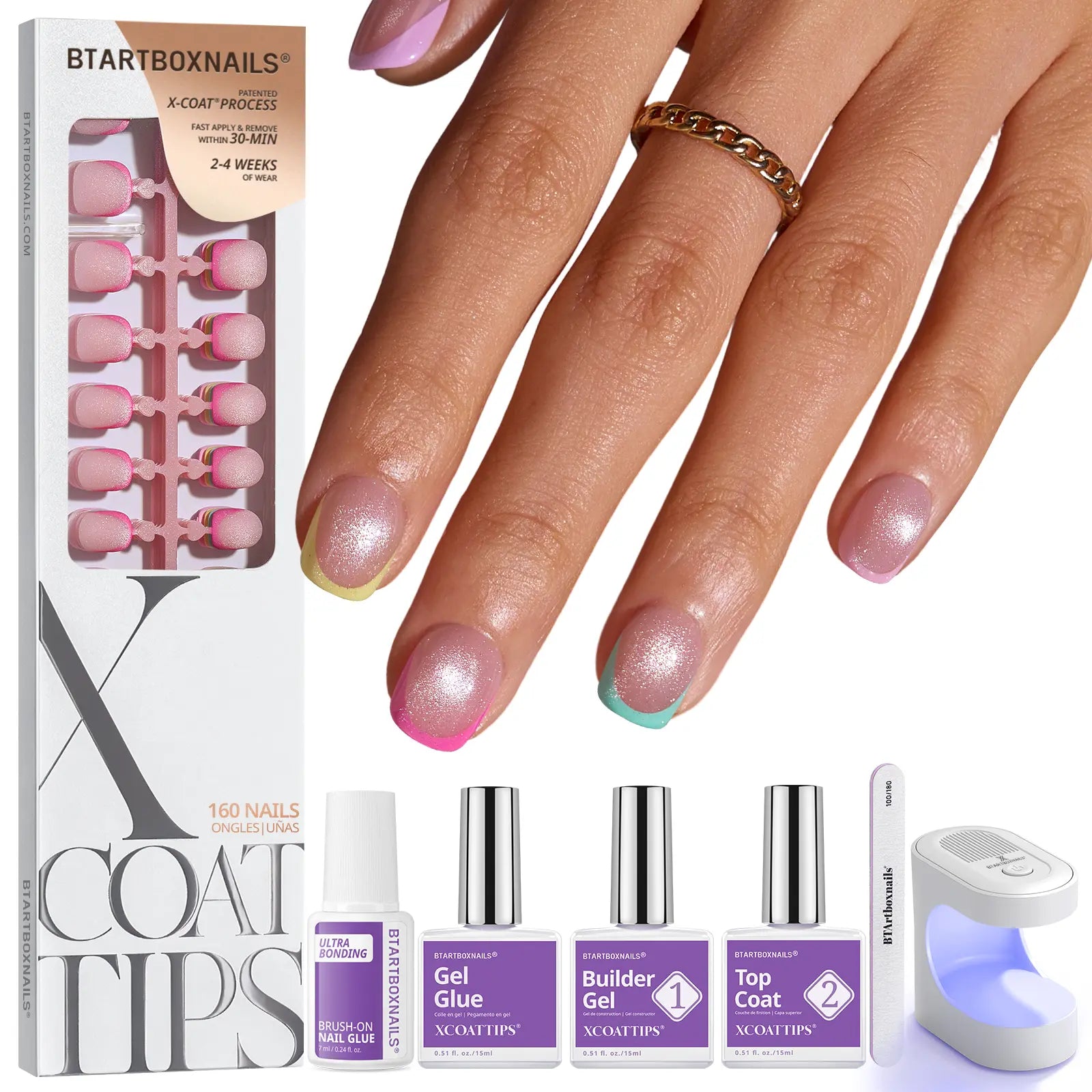 Transform Your Look with Btartboxnails XCOATTIPS: 5 Vibrant Pastel French Tip Press-On Nails in Square, Almond, Coffin, or Stiletto Styles - Enjoy 4 Weeks of Salon-Quality Wear at Home!