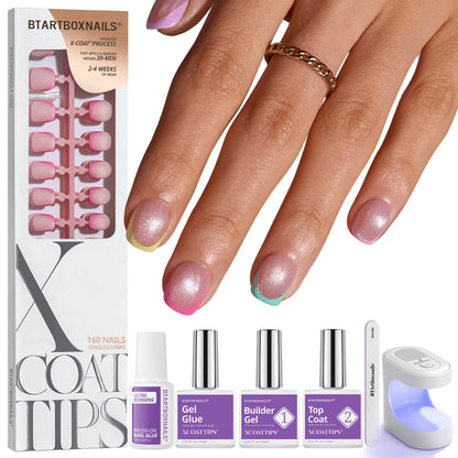 Transform Your Look with Btartboxnails XCOATTIPS: 5 Vibrant Pastel French Tip Press-On Nails in Square, Almond, Coffin, or Stiletto Styles - Enjoy 4 Weeks of Salon-Quality Wear at Home!