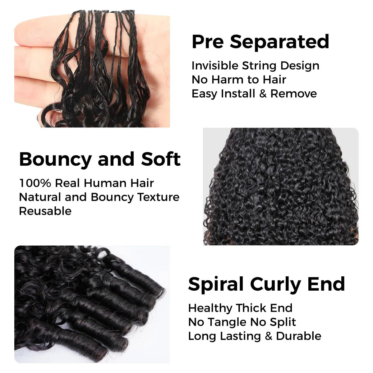 OQ HAIR Natural Black Burmese Curly Crochet Extensions - Feather-Light Human Hair for Stunning Boho Braids