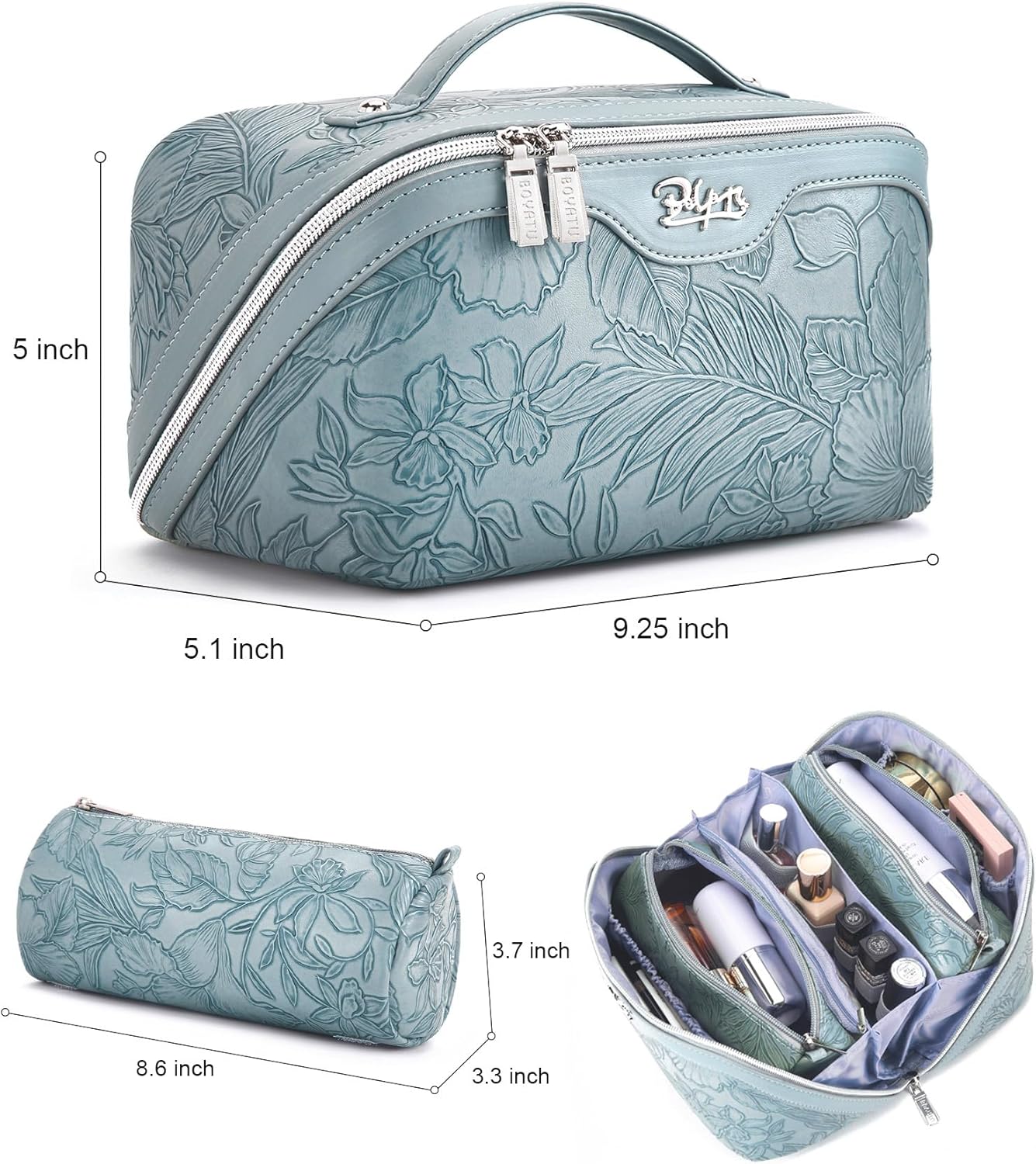 Stylish Floral Travel Makeup Bag Set - 3 Waterproof Cosmetic Organizers with Compartments and Handle for Women
