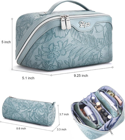 Stylish Floral Travel Makeup Bag Set - 3 Waterproof Cosmetic Organizers with Compartments and Handle for Women