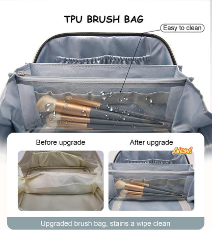 Stylish Floral Travel Makeup Bag Set - 3 Waterproof Cosmetic Organizers with Compartments and Handle for Women