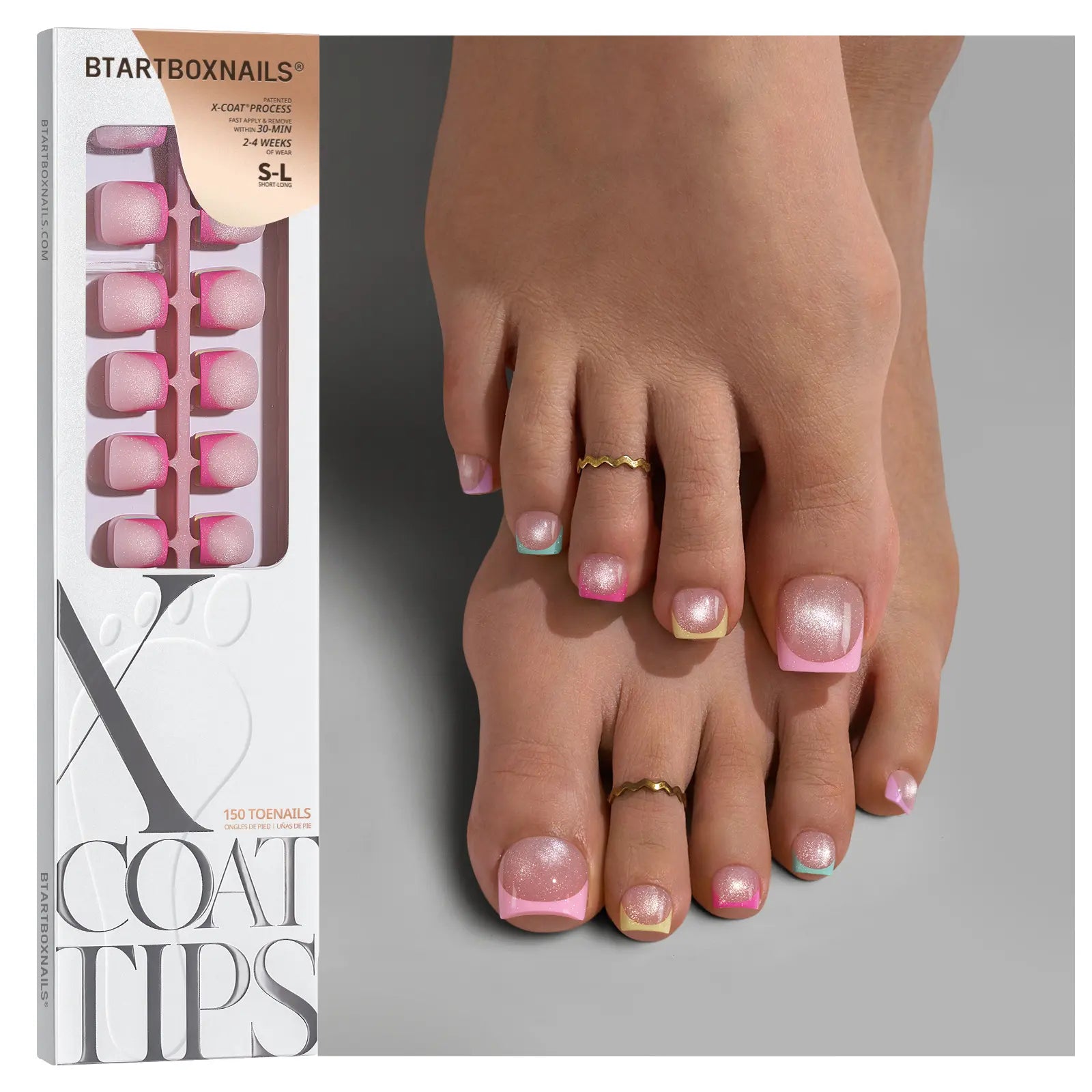 Transform Your Look with Btartboxnails XCOATTIPS: 5 Vibrant Pastel French Tip Press-On Nails in Square, Almond, Coffin, or Stiletto Styles - Enjoy 4 Weeks of Salon-Quality Wear at Home!