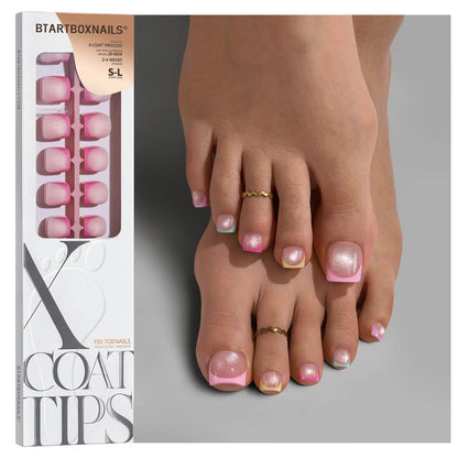 Transform Your Look with Btartboxnails XCOATTIPS: 5 Vibrant Pastel French Tip Press-On Nails in Square, Almond, Coffin, or Stiletto Styles - Enjoy 4 Weeks of Salon-Quality Wear at Home!