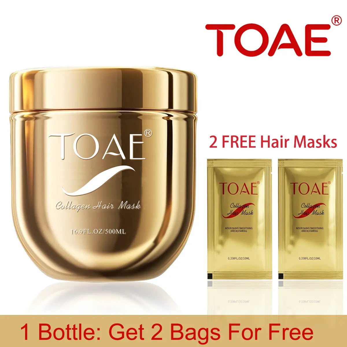 Toae Professional Collagen Hair Treatment - Deep Repair Conditioning Mask with Argan Oil for All Hair Types - 16.90 oz (500 ml)