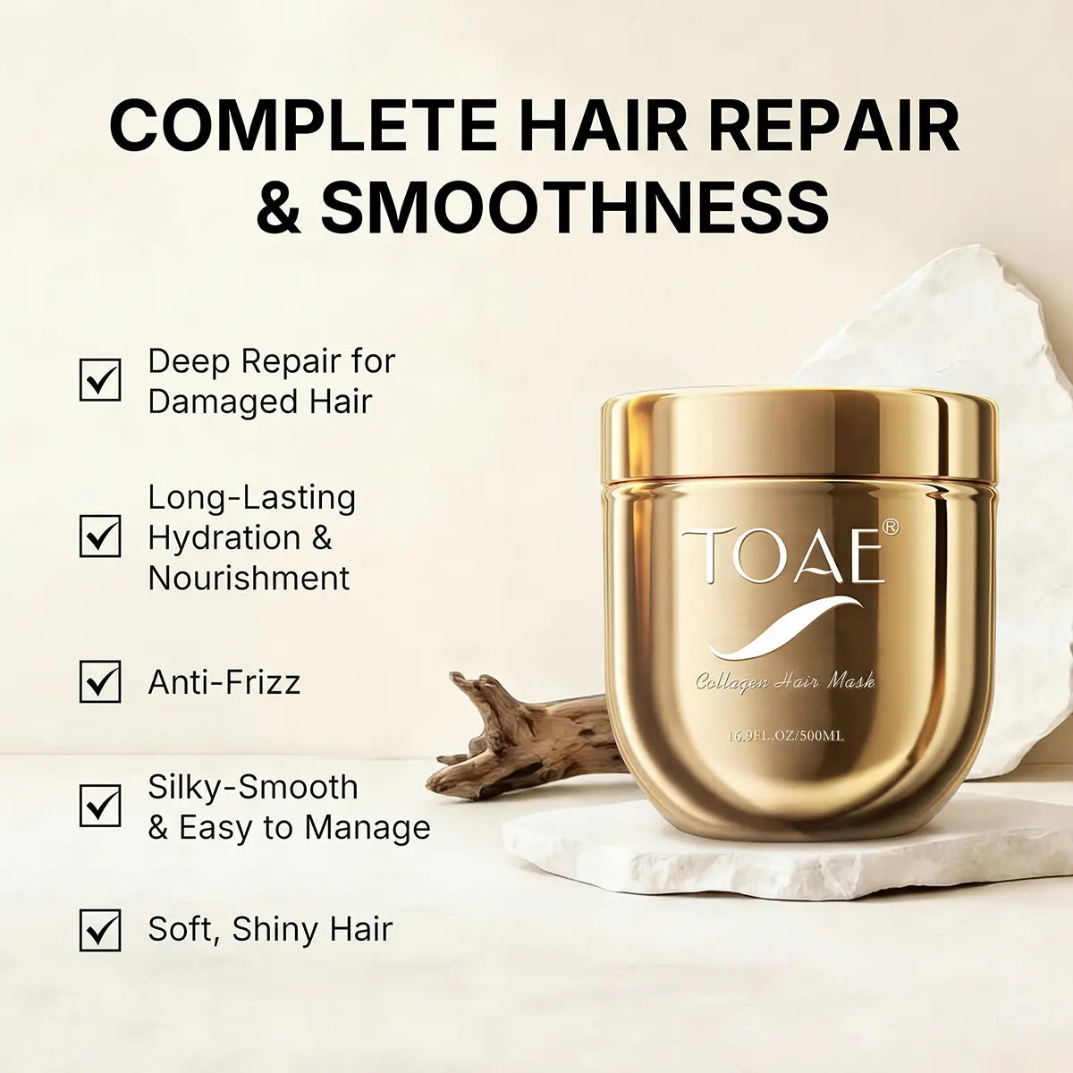 Toae Professional Collagen Hair Treatment - Deep Repair Conditioning Mask with Argan Oil for All Hair Types - 16.90 oz (500 ml)