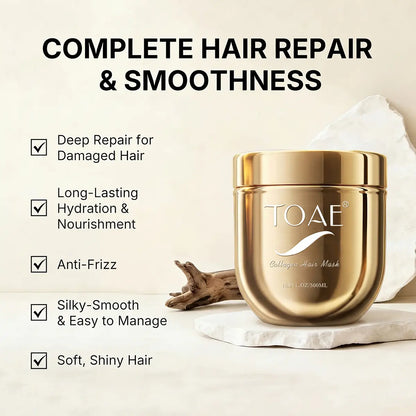 Toae Professional Collagen Hair Treatment - Deep Repair Conditioning Mask with Argan Oil for All Hair Types - 16.90 oz (500 ml)