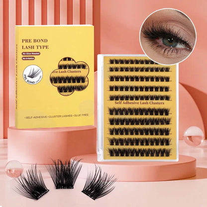 Glueless Eyelash Kit 100 Pcs Pre-Adhesieve Girl Gift for Friends Self Adhesive Eyelash Makeup Eyelash Extensions