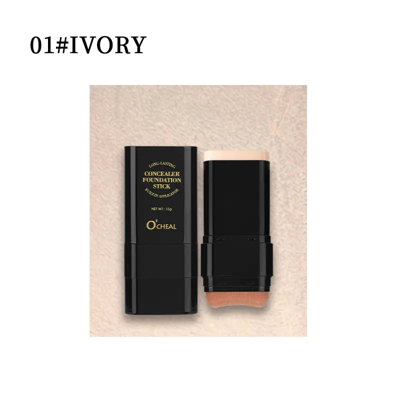 Dual-Ended Foundation Stick with Concealer and Highlighter - Hydrating, SPF-Infused, Acne-Covering Formula with Built-In Brush, Available in Multiple Shades for Long-Wear Fall Makeup