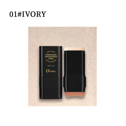 Dual-Ended Foundation Stick with Concealer and Highlighter - Hydrating, SPF-Infused, Acne-Covering Formula with Built-In Brush, Available in Multiple Shades for Long-Wear Fall Makeup