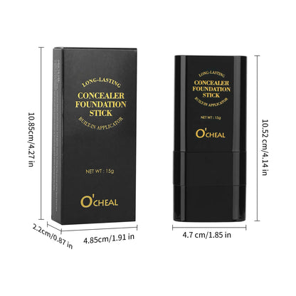 Dual-Ended Foundation Stick with Concealer and Highlighter - Hydrating, SPF-Infused, Acne-Covering Formula with Built-In Brush, Available in Multiple Shades for Long-Wear Fall Makeup