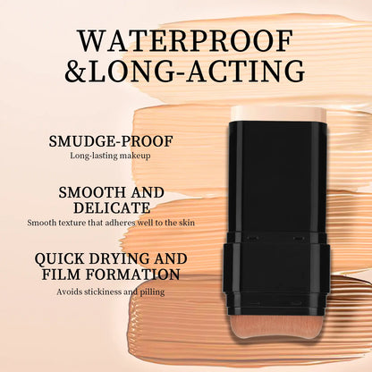 Dual-Ended Foundation Stick with Concealer and Highlighter - Hydrating, SPF-Infused, Acne-Covering Formula with Built-In Brush, Available in Multiple Shades for Long-Wear Fall Makeup
