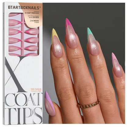 Transform Your Look with Btartboxnails XCOATTIPS: 5 Vibrant Pastel French Tip Press-On Nails in Square, Almond, Coffin, or Stiletto Styles - Enjoy 4 Weeks of Salon-Quality Wear at Home!