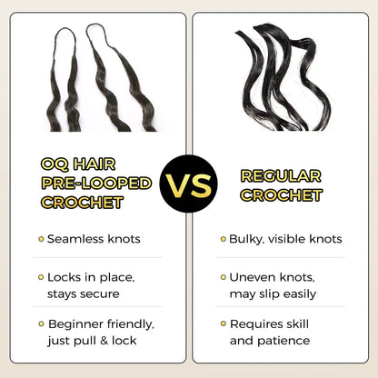 OQ HAIR Natural Black Burmese Curly Crochet Extensions - Feather-Light Human Hair for Stunning Boho Braids