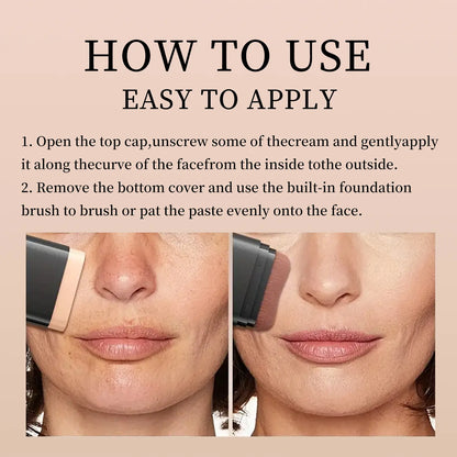 Dual-Ended Foundation Stick with Concealer and Highlighter - Hydrating, SPF-Infused, Acne-Covering Formula with Built-In Brush, Available in Multiple Shades for Long-Wear Fall Makeup