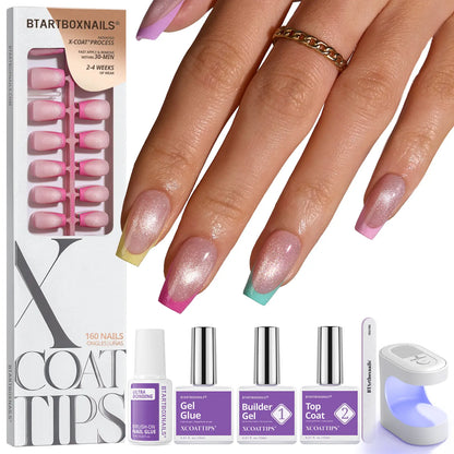 Transform Your Look with Btartboxnails XCOATTIPS: 5 Vibrant Pastel French Tip Press-On Nails in Square, Almond, Coffin, or Stiletto Styles - Enjoy 4 Weeks of Salon-Quality Wear at Home!