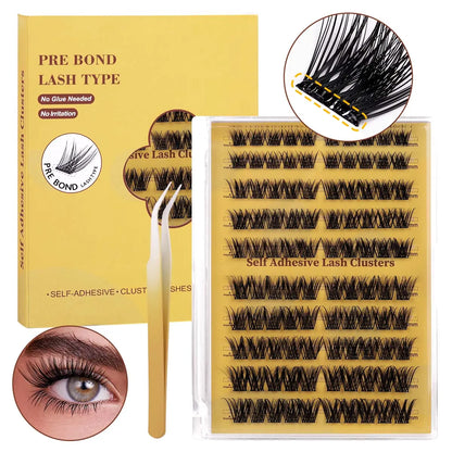 Glueless Eyelash Kit 100 Pcs Pre-Adhesieve Girl Gift for Friends Self Adhesive Eyelash Makeup Eyelash Extensions