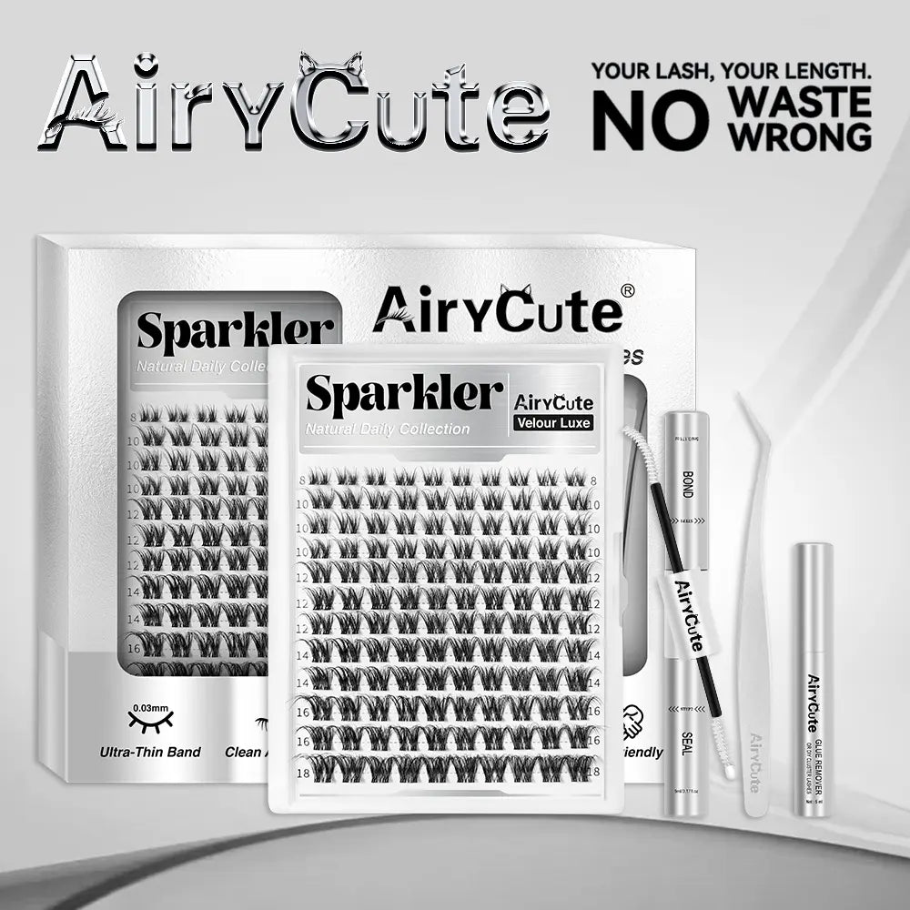 Sparkler | Airycute Velour Luxe Collection | DD Curl Natural Lightweight Lashes | Soft Wispy Clusters for Everyday Use