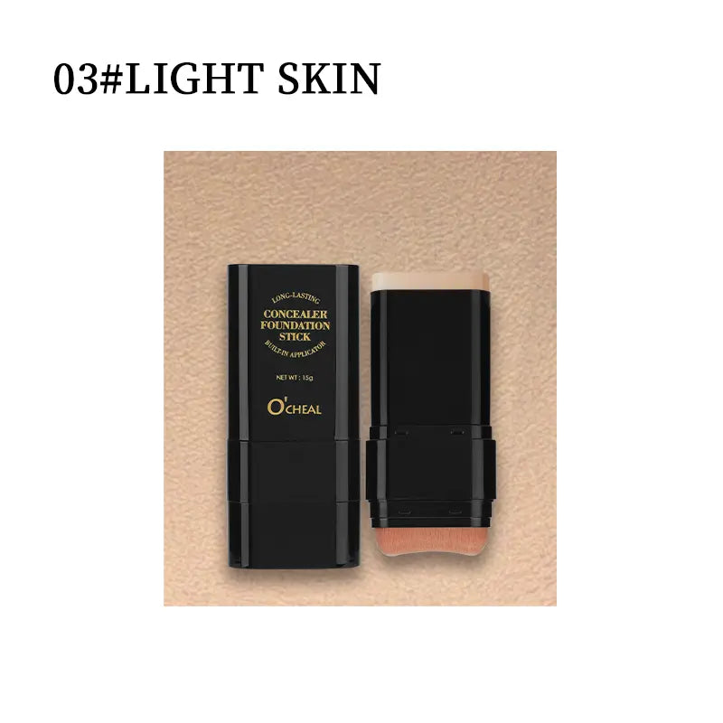 Dual-Ended Foundation Stick with Concealer and Highlighter - Hydrating, SPF-Infused, Acne-Covering Formula with Built-In Brush, Available in Multiple Shades for Long-Wear Fall Makeup