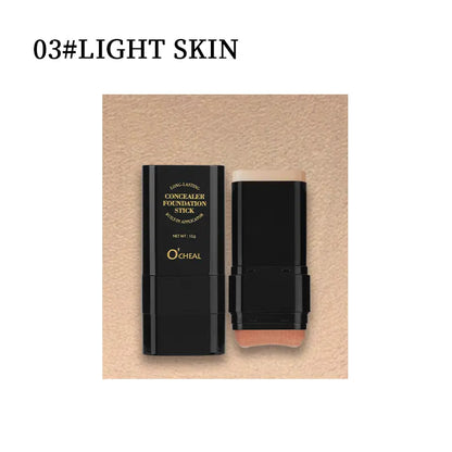 Dual-Ended Foundation Stick with Concealer and Highlighter - Hydrating, SPF-Infused, Acne-Covering Formula with Built-In Brush, Available in Multiple Shades for Long-Wear Fall Makeup