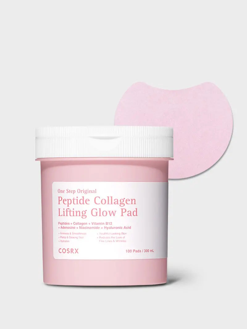 COSRX Pink Peptide Collagen Lifting Glow Pads - Firming & Anti-Aging Toner for Radiant, Elastic Skin | 300ml Peptide Serum Pads