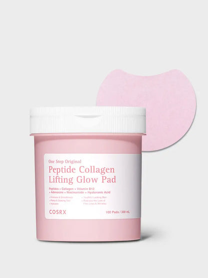 COSRX Pink Peptide Collagen Lifting Glow Pads - Firming & Anti-Aging Toner for Radiant, Elastic Skin | 300ml Peptide Serum Pads